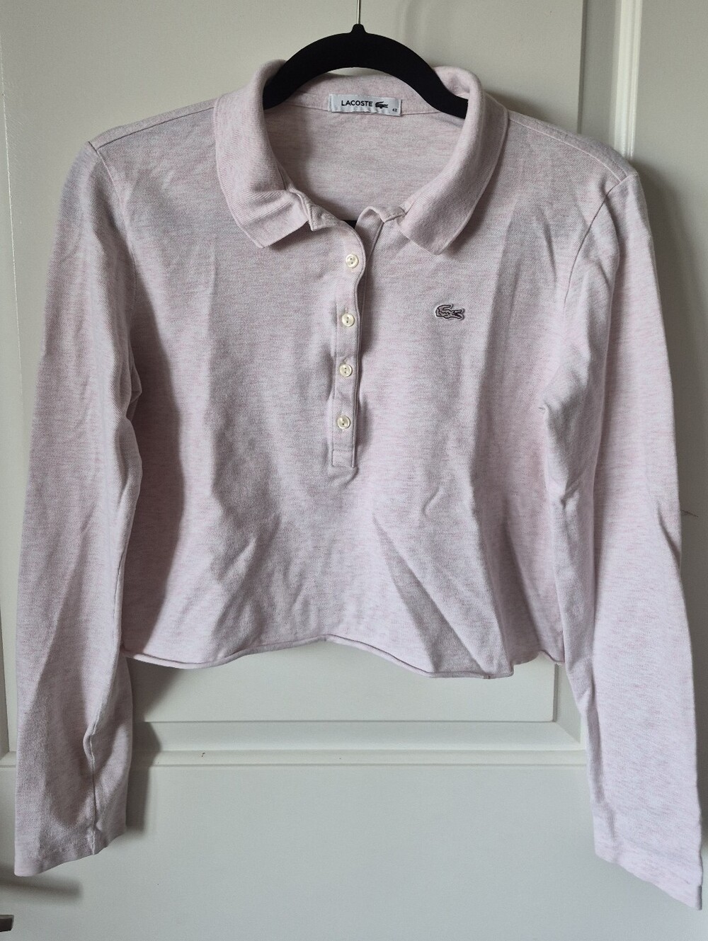 Lacoste Women Long Sleeve Light Pink Polo Crop Top - Picture 1 of 3